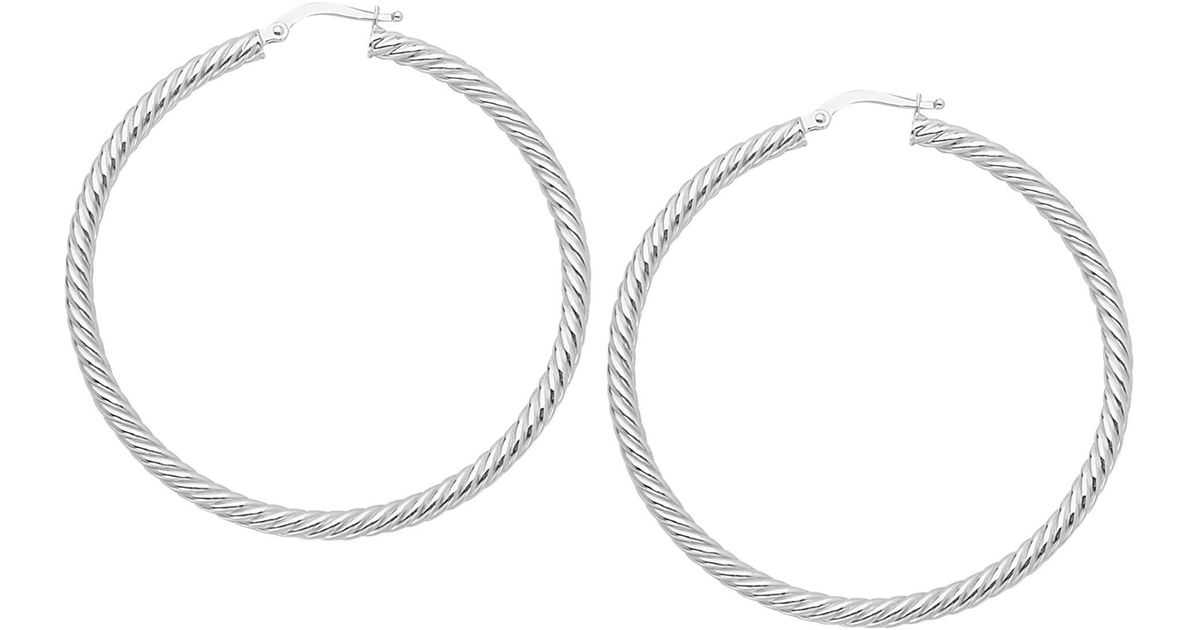 Mia Diamonds 14k Yellow Gold Satin Diamond-cut Twist Hoop Earrings