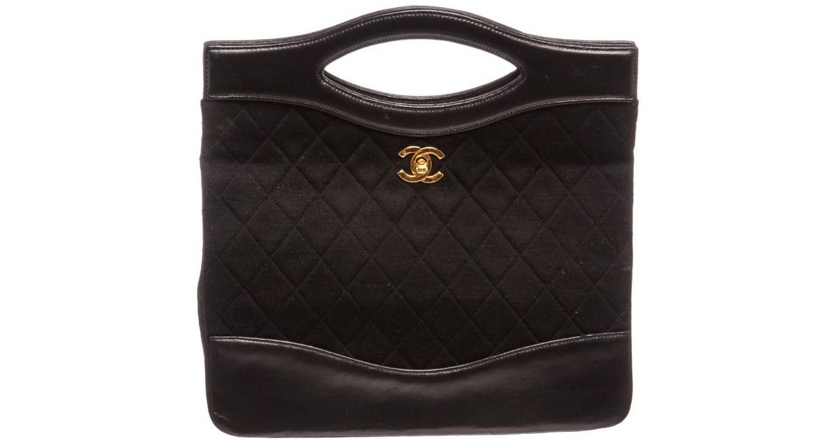 Lyst Chanel Pre Owned Black Quilted Fabric Leather Trim Bowling Lyst Chanel Pre Owned Black Quilted Fabric Leather Trim Bowling Satchel Handbag In