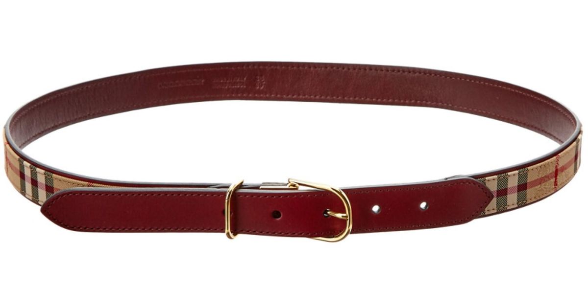 Burberry Horseferry Check & Leather Belt in Red | Lyst