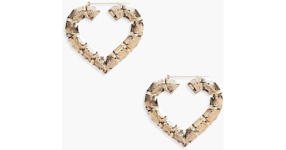 Lyst Boohoo Millie Thick Heart Hoop Earrings In Metallic