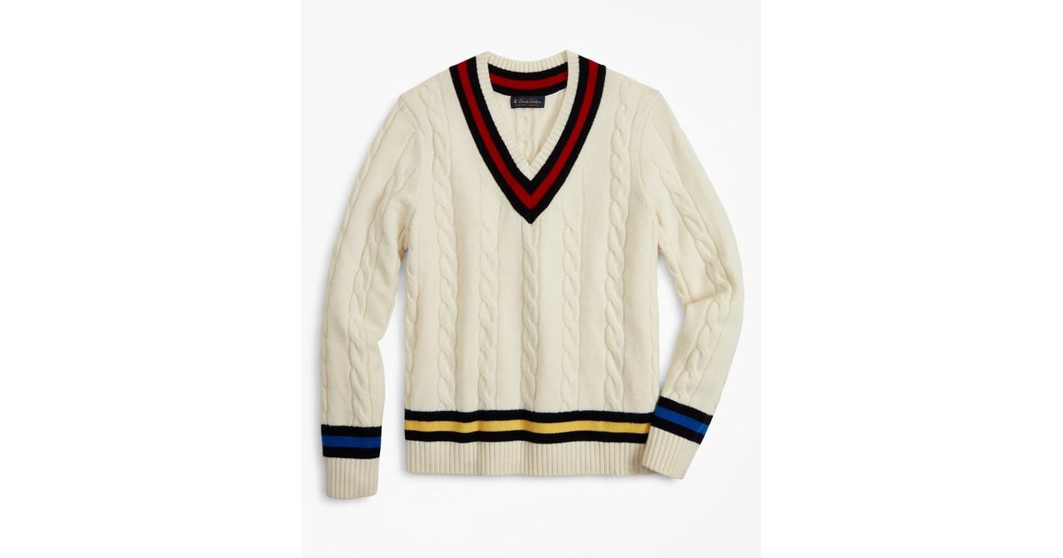 Brooks Brothers Lambswool Tennis Vneck Sweater in Cream (Natural) for