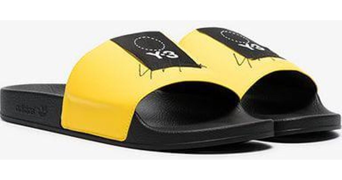 Y3 Yellow Adilette Leather Slides in Black for Men Lyst