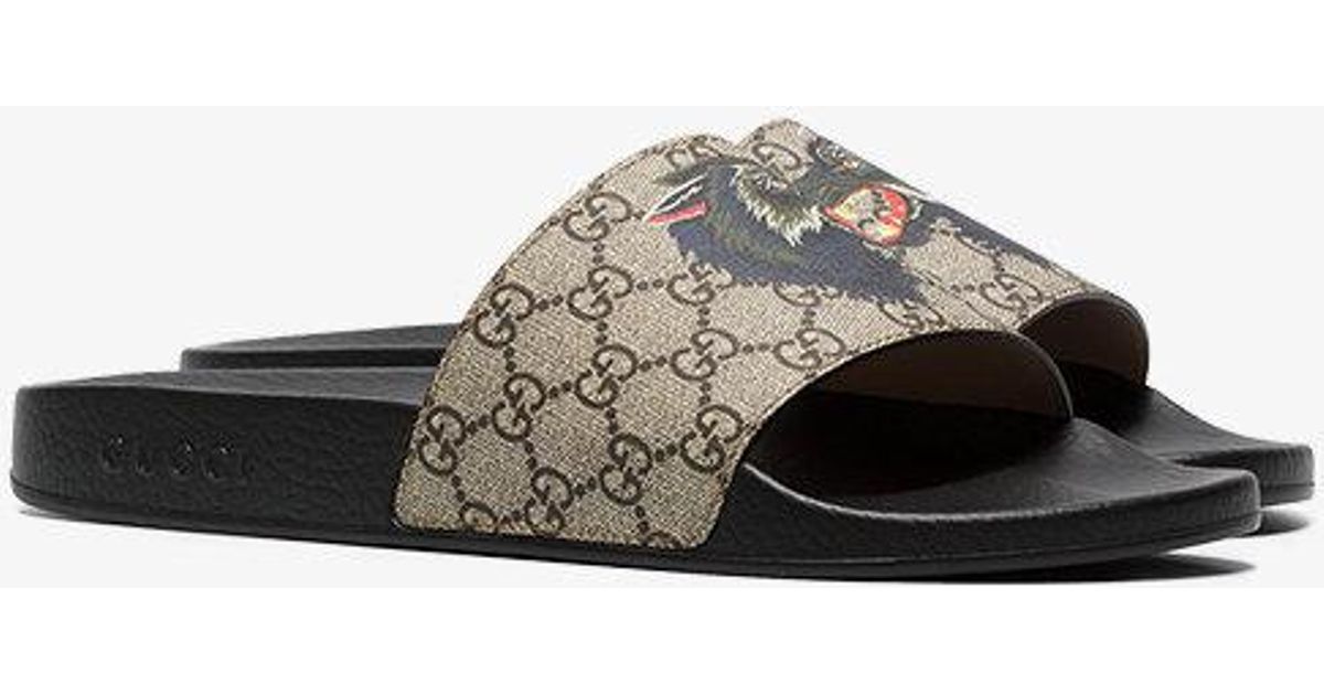 Gucci Gg Supreme Slides With Wolf for Men - Lyst