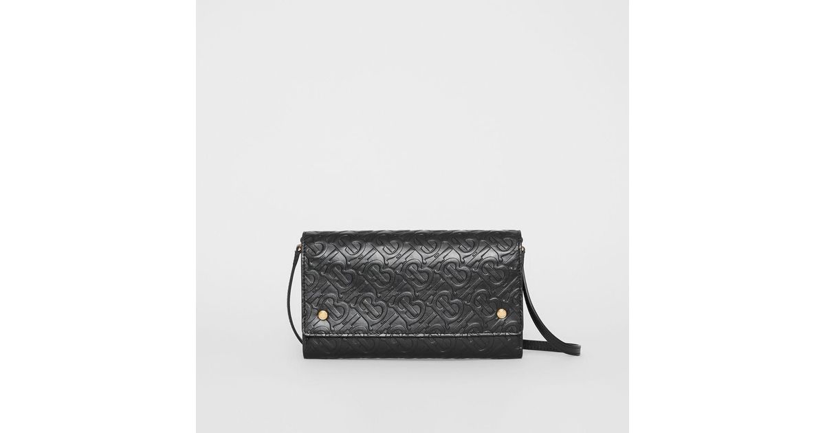 Lyst - Burberry Monogram Leather Wallet With Detachable Strap in Black
