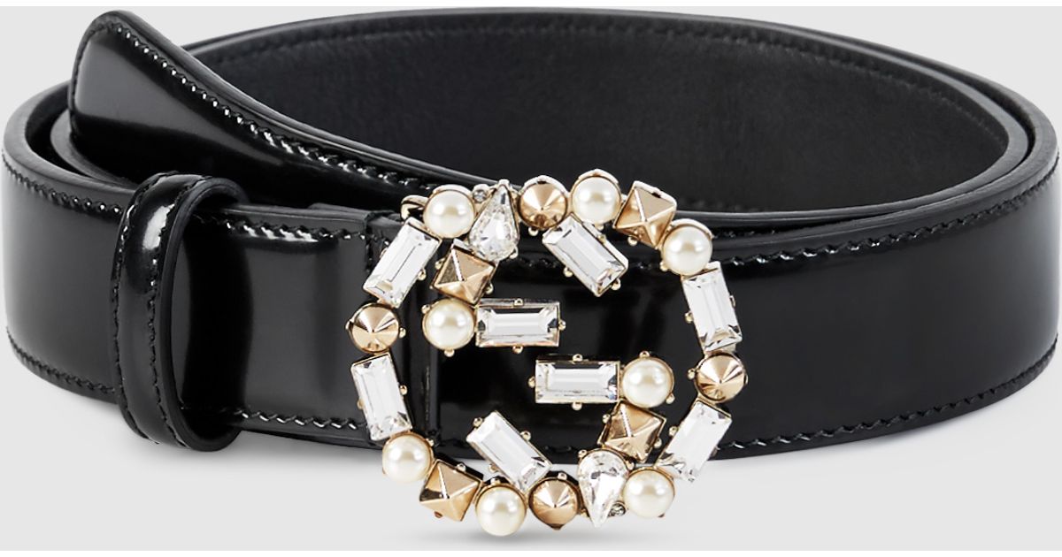 Lyst - Gucci Leather Belt With Pearl And Crystal Interlocking G Buckle in White