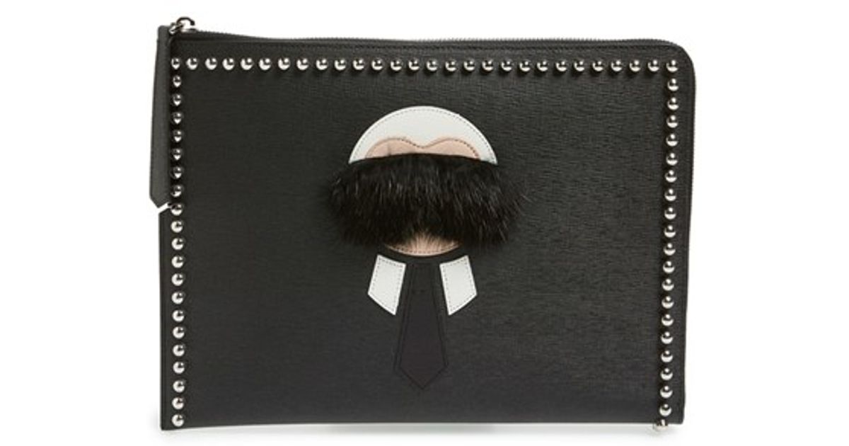 fendi black leather clutch