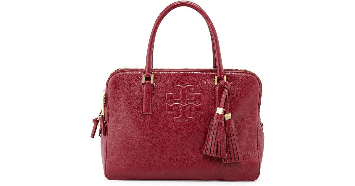 Lyst Tory Burch Thea Triple Zip Leather Tote Bag In Red