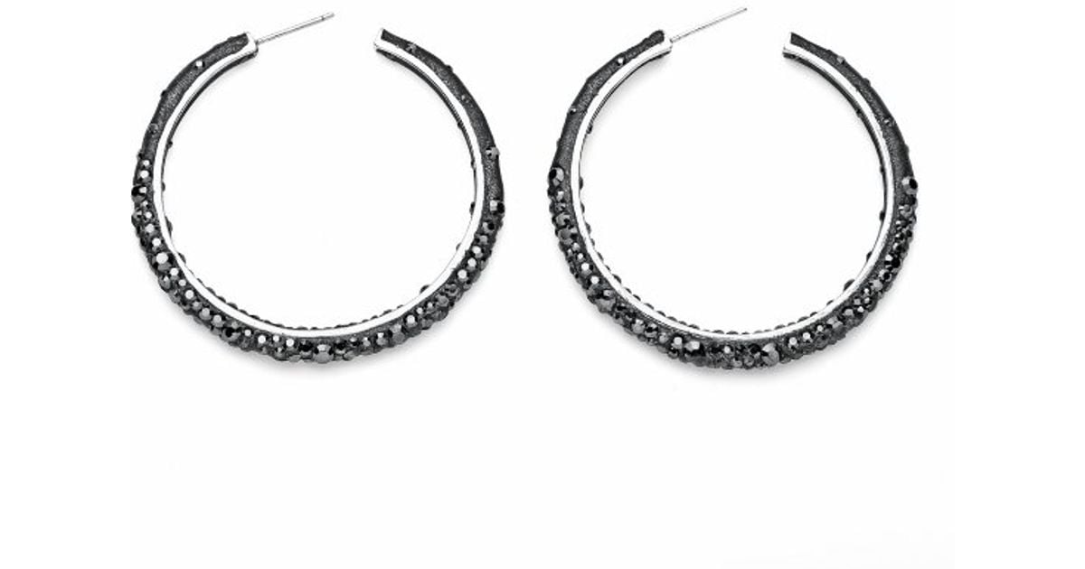 Lyst Palmbeach Jewelry Jet Black Crystal Hoop Earrings Made With Lyst Palmbeach Jewelry Jet Black Crystal Hoop Earrings Made With Swarovski Elements In Silvertone