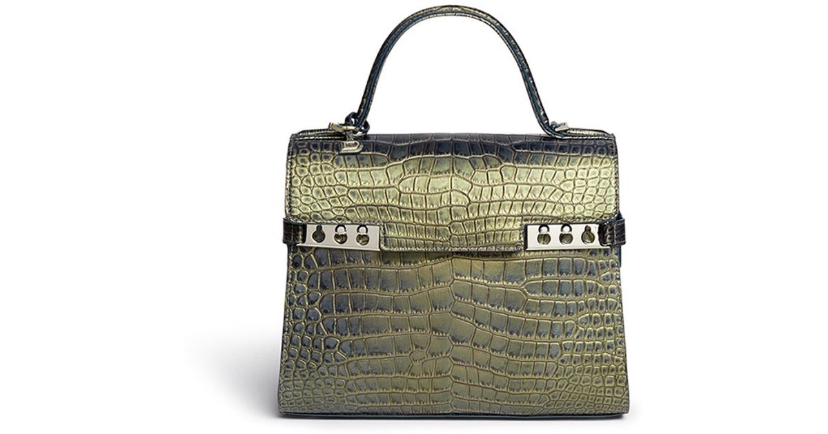 Delvaux Blue Le Tempête Mm Crocodile Leather Bag