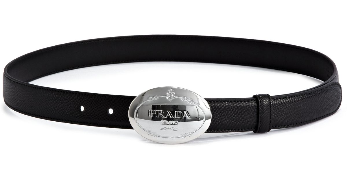Prada Logo Buckle Saffiano Leather Belt in Black | Lyst  