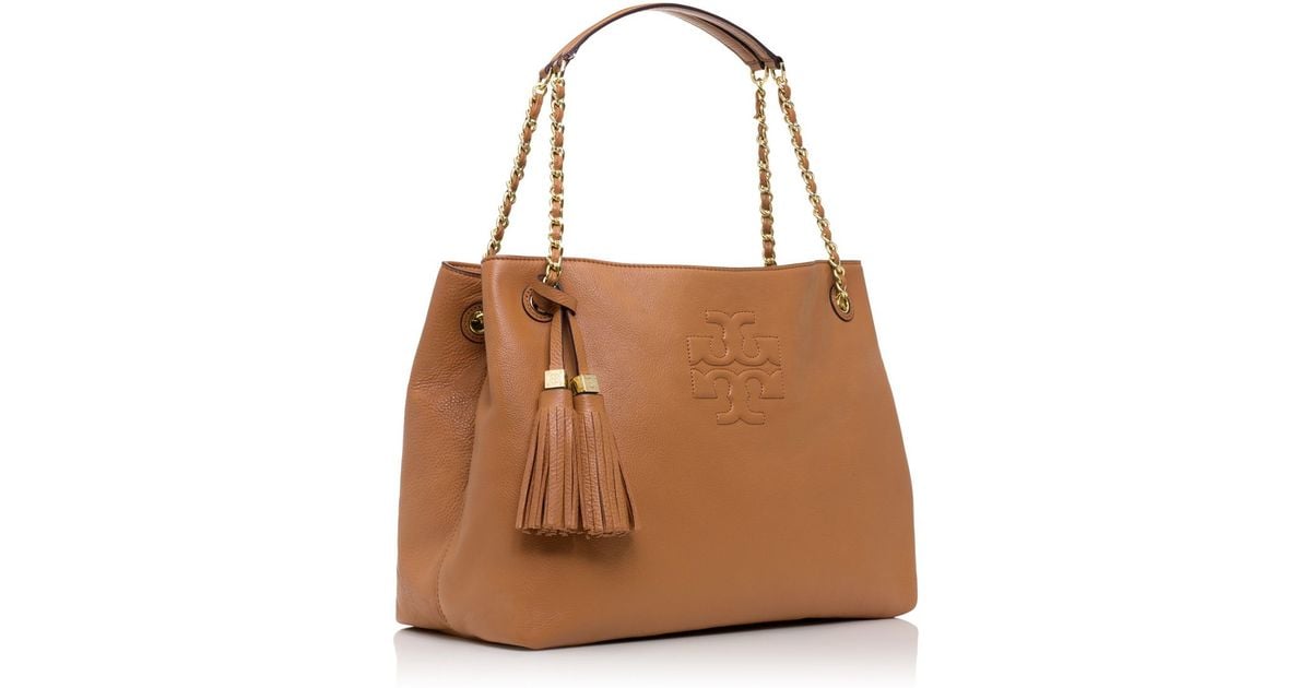 Lyst Tory Burch Thea Chain Leather Tote In Brown