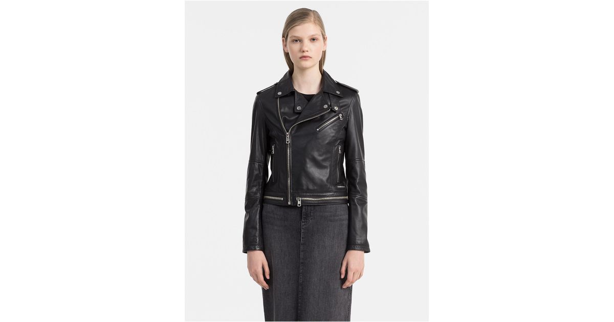 Lyst Calvin Klein Soft Leather Biker Jacket In Black