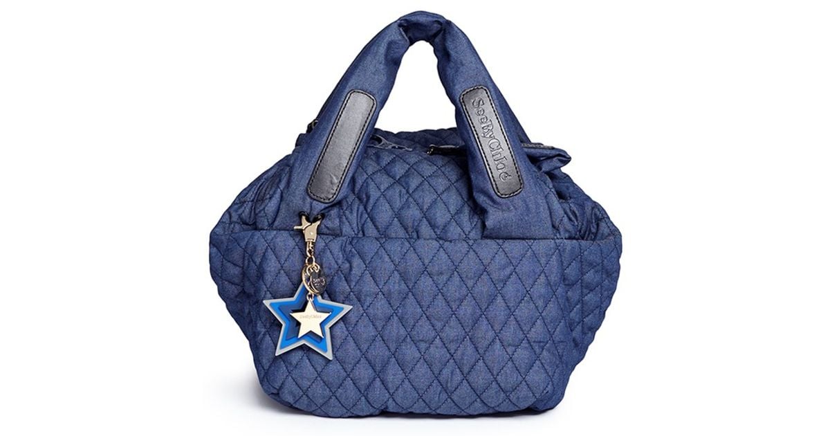 Lyst See By Chloé Joy Rider Small Quilted Cotton Denim Shoulder Lyst See By Chloé Joy Rider Small Quilted Cotton Denim Shoulder Bag In Blue