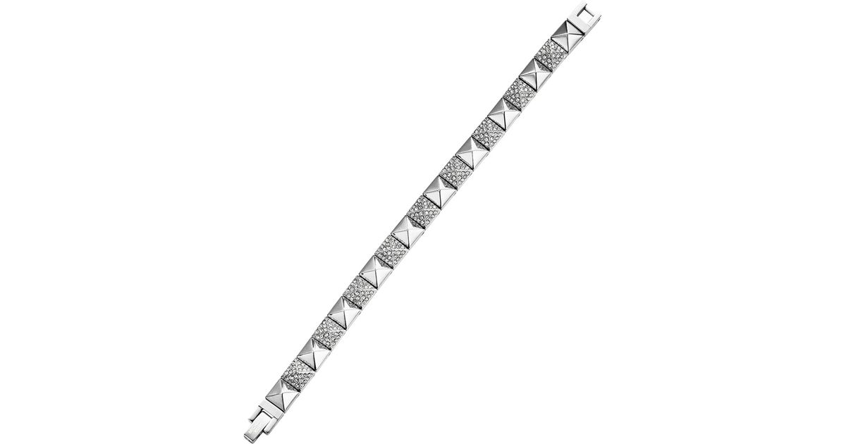 Lyst Michael Kors Silvertone Pave Pyramid Tennis Bracelet In Metallic