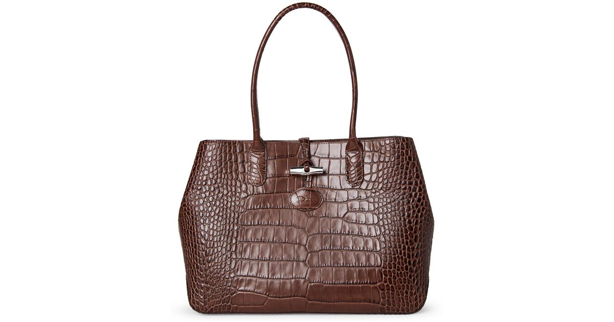 Lyst Longchamp Brown Roseau Croc Embossed Shoulder Bag In