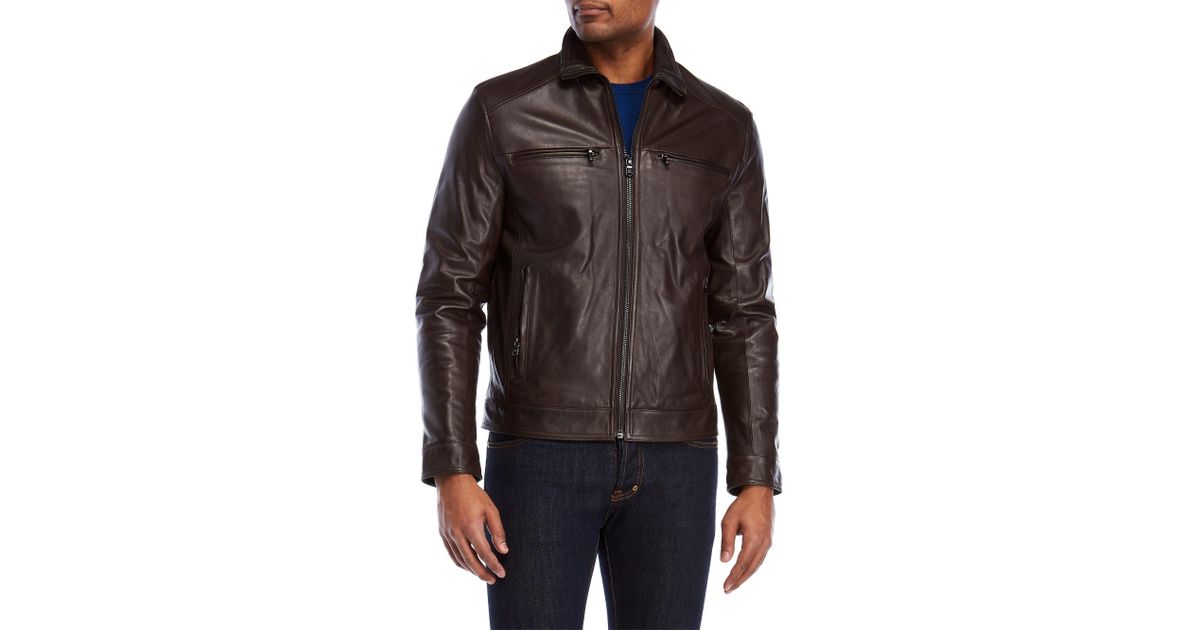 Lyst Michael Kors Black Leather Jacket In Brown For Men
