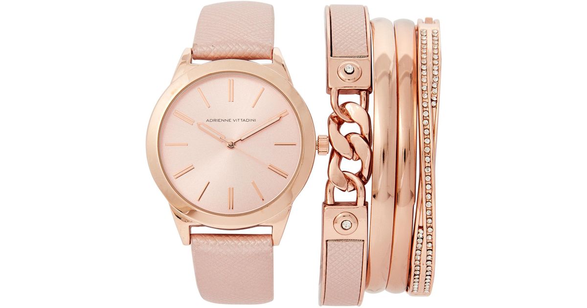 Lyst Adrienne Vittadini Adst1751 Rose Gold Tone Watch Bracelet Lyst Adrienne Vittadini Adst1751 Rose Gold Tone Watch Bracelet Set In Pink