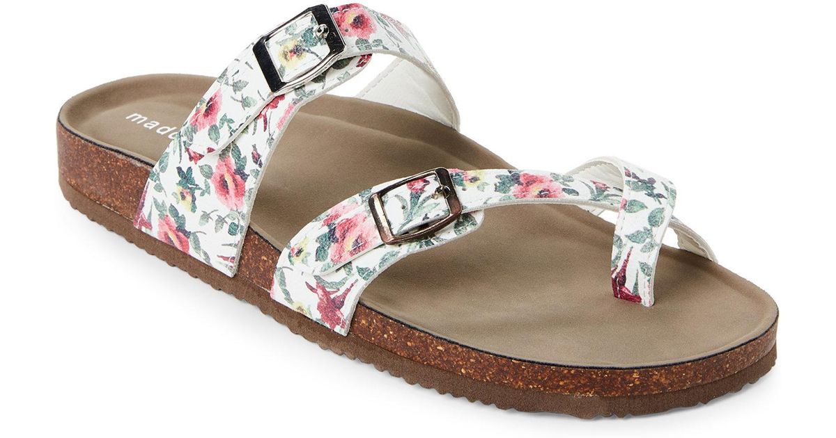 Lyst - Madden Girl White & Pink Bryceee Floral Footbed Sandals