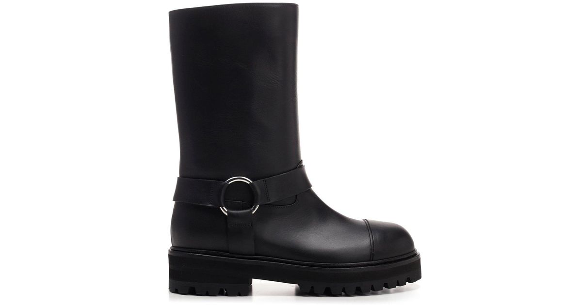 Marni Leather Biker Boots in Black - Lyst