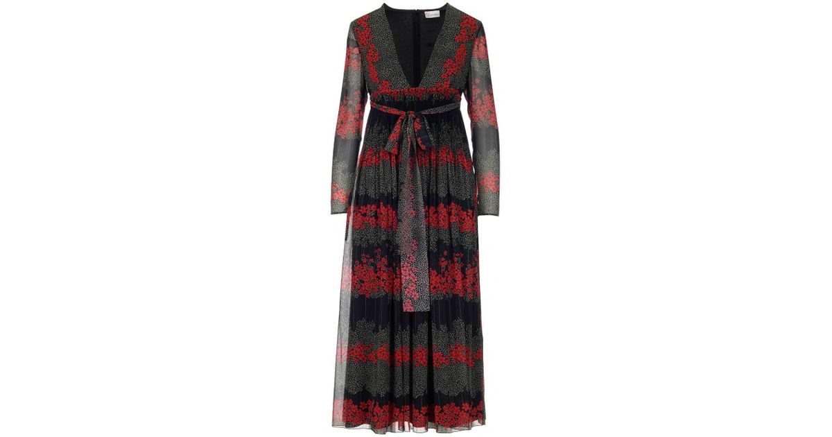 RED Valentino Leather Floral Print Maxi Dress - Lyst
