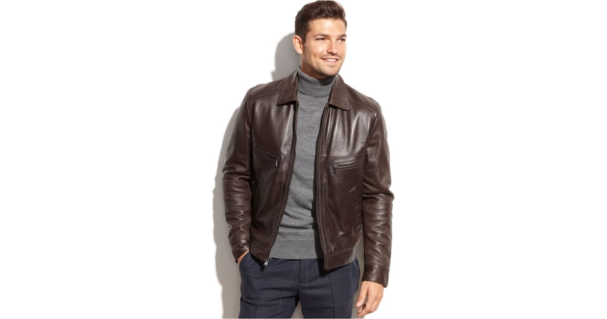 Lyst Michael Kors Welby Shirt Collar Leather Jacket In Lyst Michael Kors Welby Shirt Collar Leather Jacket In Brown For Men