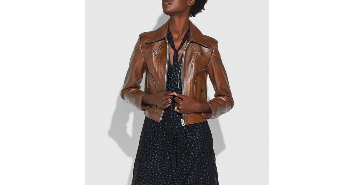 Lyst Coach Landscape Leather Jacket In Brown