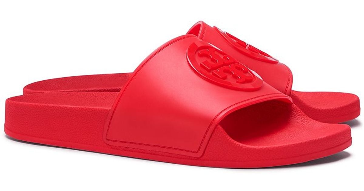 Lyst - Tory Burch Logo Rubber Slides in Red