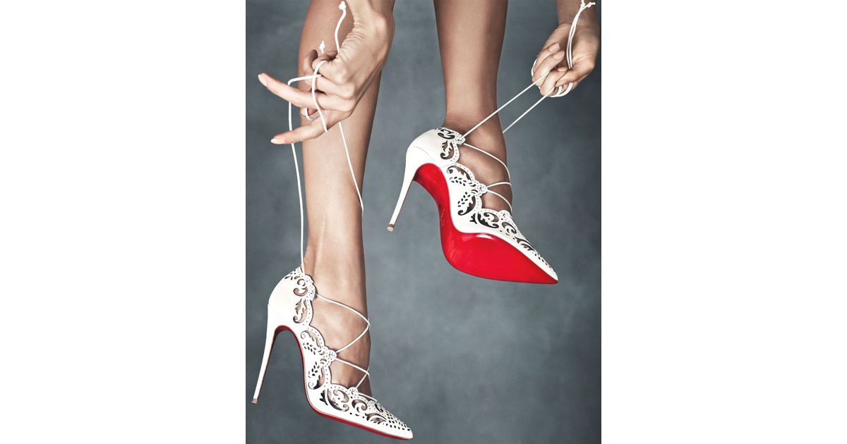 Christian louboutin Impera Laceup Red Sole Pump White in White | Lyst