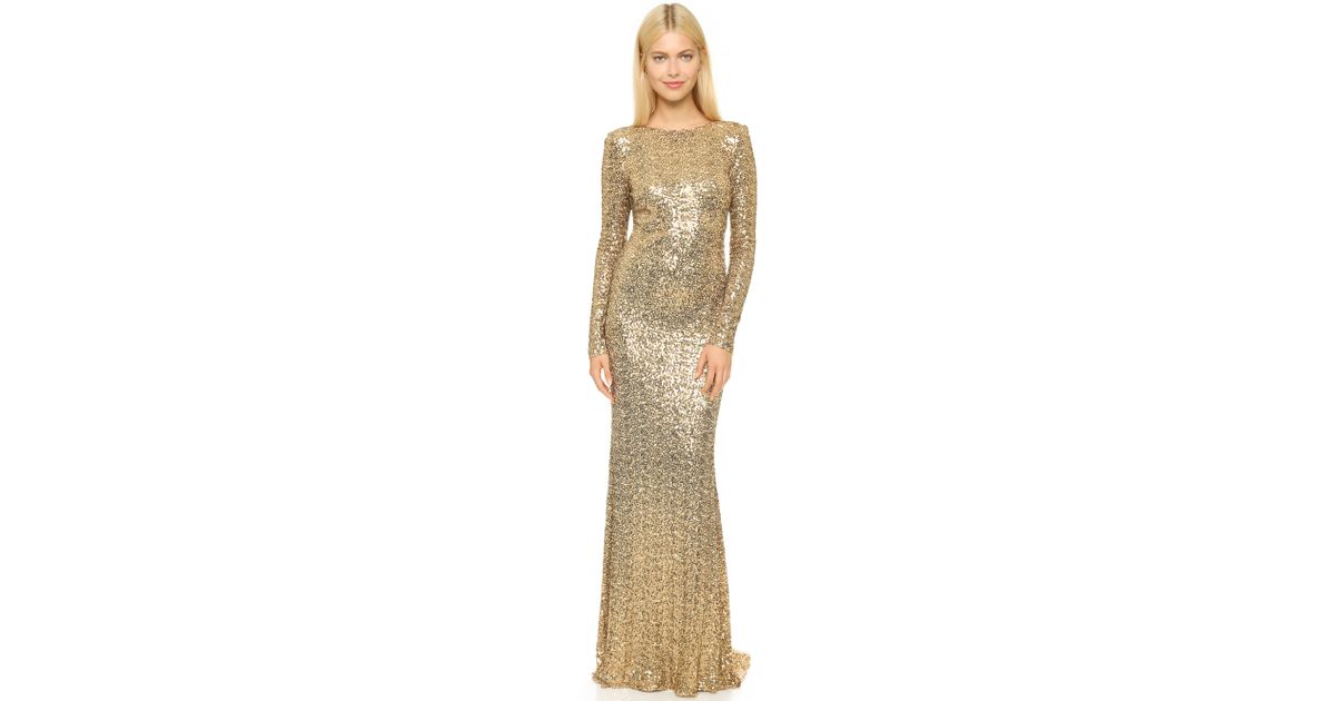 badgley mischka gold sequin gown