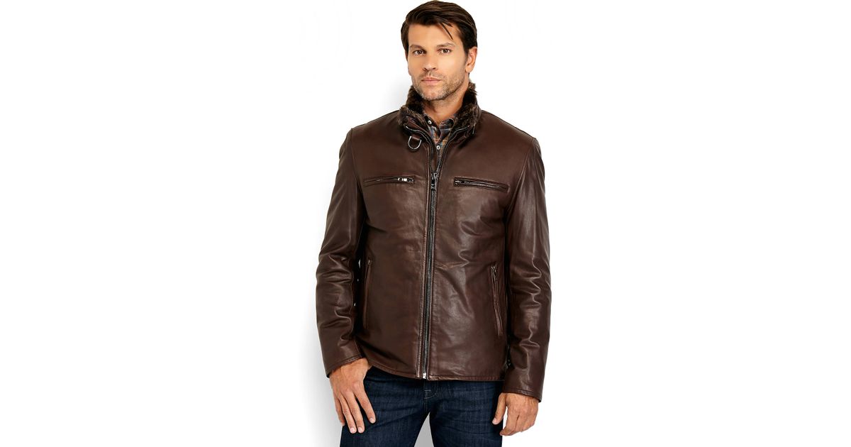 Mens Andrew Marc Cafe Select Leather Jacket With Rabbit Fur Lining Mens Andrew Marc Cafe Select Leather Jacket With Rabbit Fur Lining