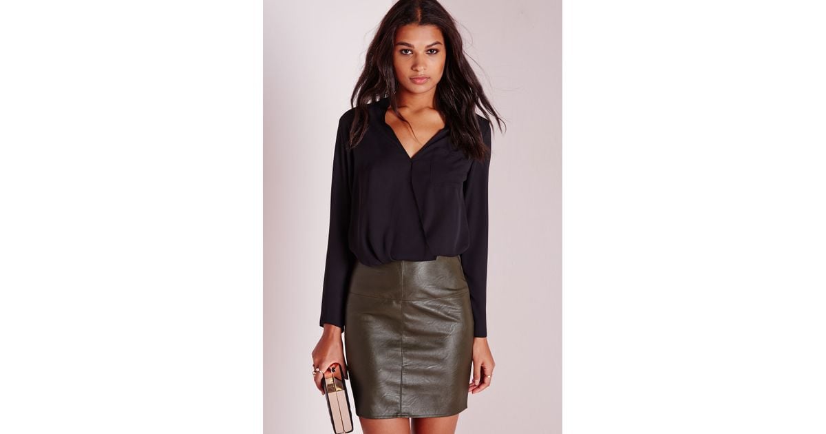 Missguided Tall Faux Leather Mini Skirt Khaki in Natural | Lyst