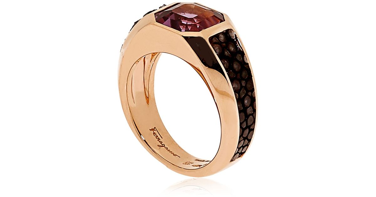 Lyst Ferragamo Galuchat Fine Jewellery Collection Ring in Pink