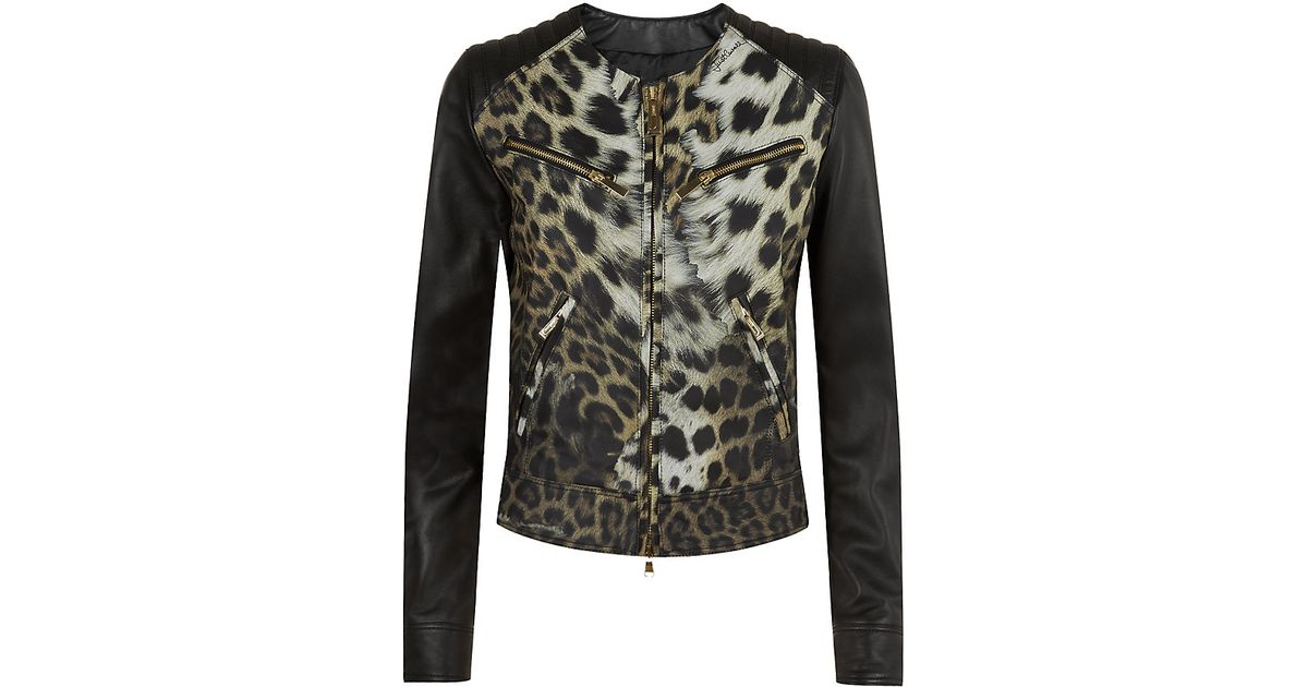 Just Cavalli Leopard Print Leather Jacket Lyst