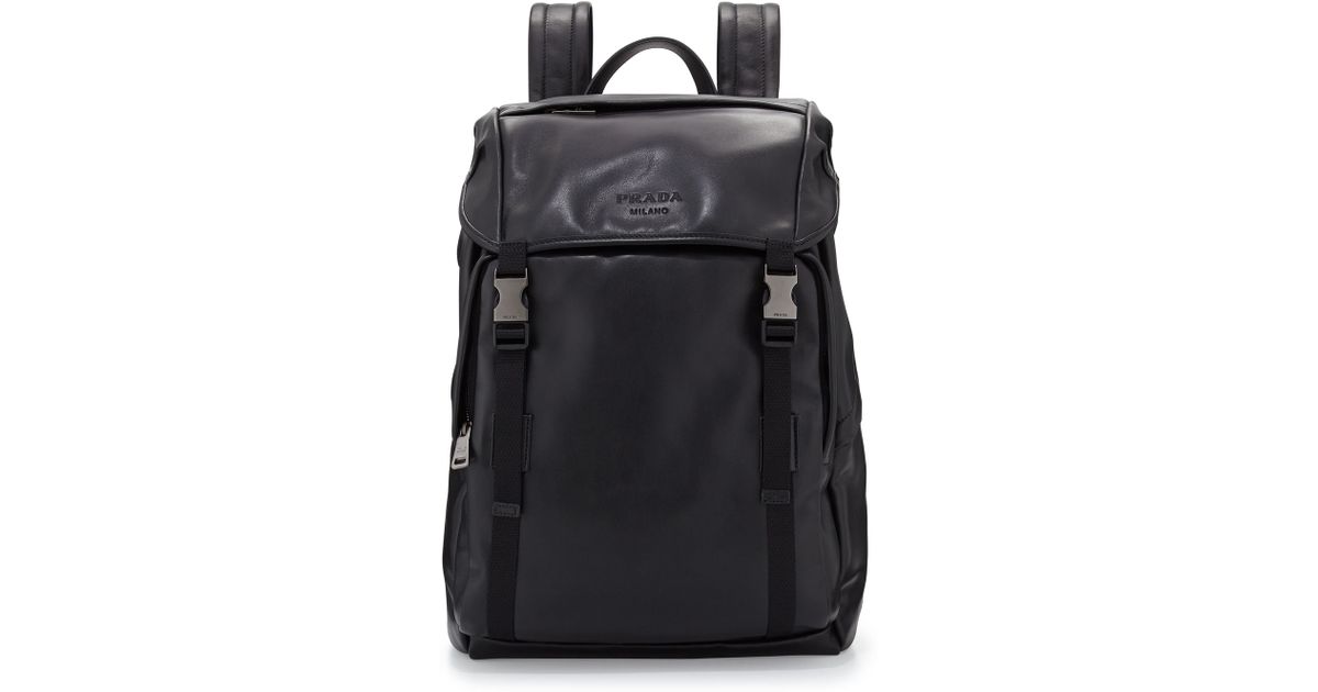 Prada Men\u0026#39;s Leather Double-buckle Backpack in Black | Lyst  