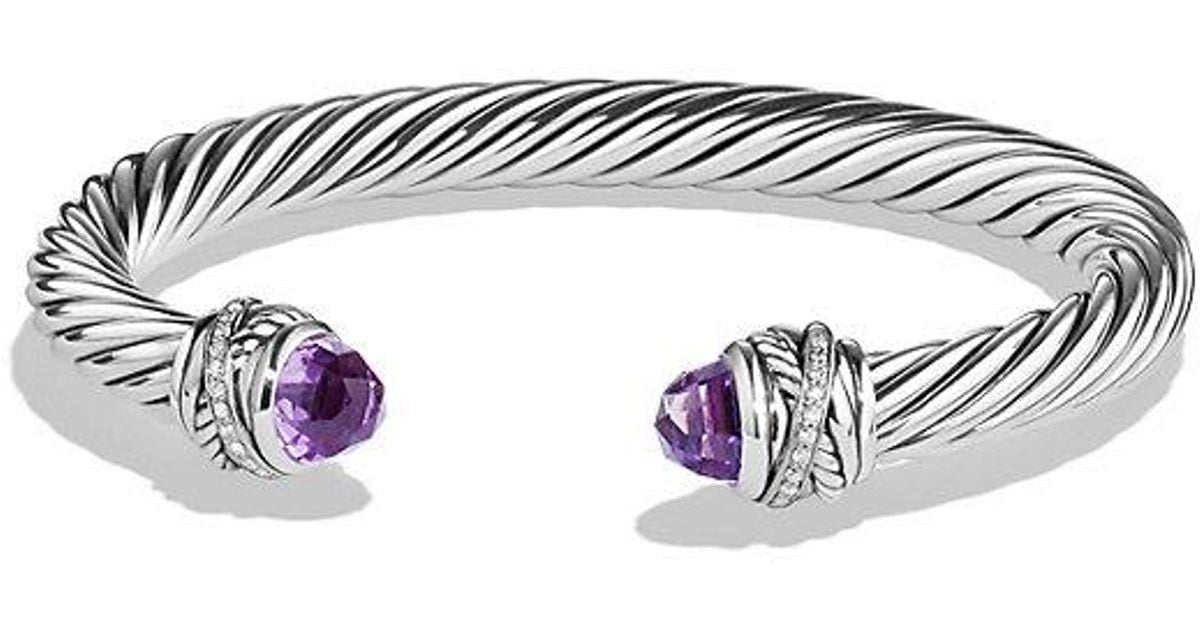 David Yurman Cable Clic Crossover Bracelet With Amethyst And David Yurman Cable Clic Crossover Bracelet With Amethyst And Diamonds 7mm In Purple Lyst