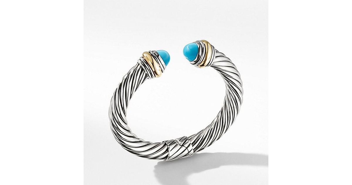 Lyst David Yurman Cable Clics Bracelet With Turquoise And 14k Lyst David Yurman Cable Clics Bracelet With Turquoise And 14k Gold 10mm In Blue