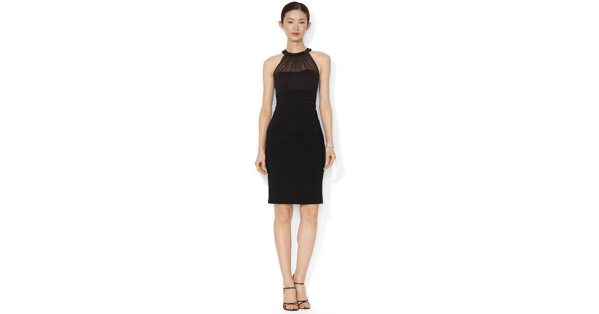 Lyst Lauren By Ralph Beaded Jersey Dress In Black