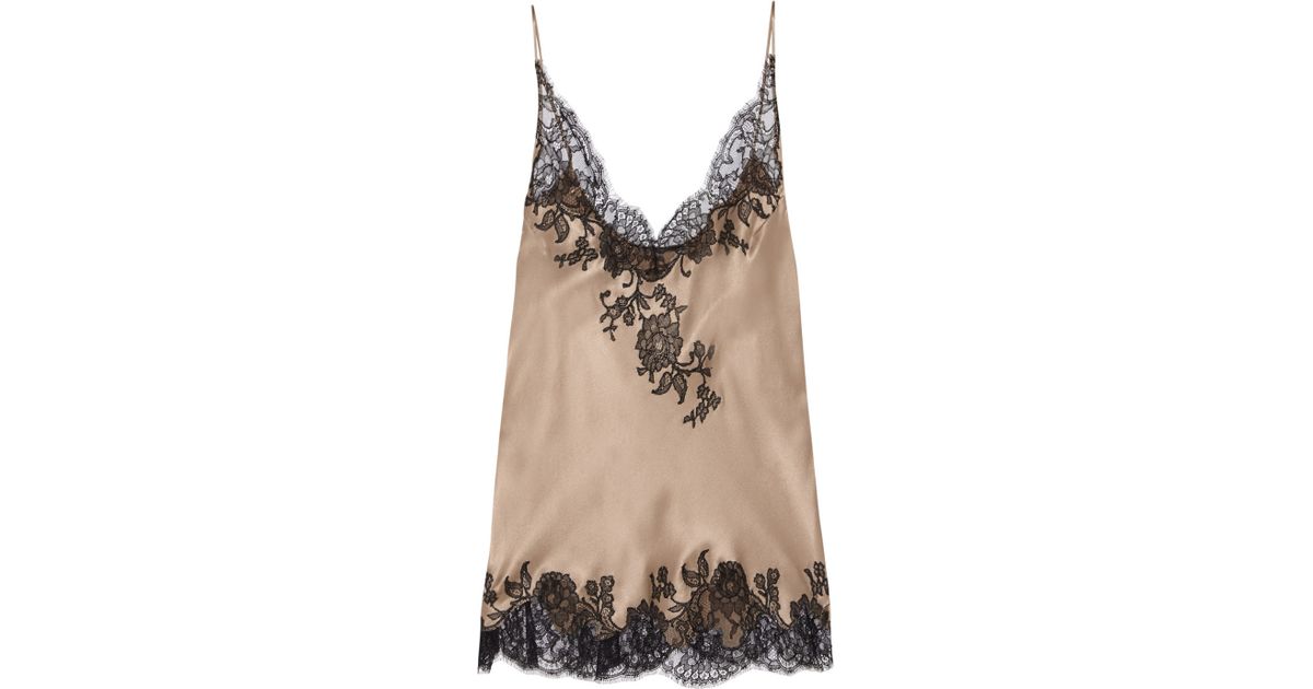 Lyst - Carine Gilson Lace-Trimmed Silk-Satin Camisole in Metallic