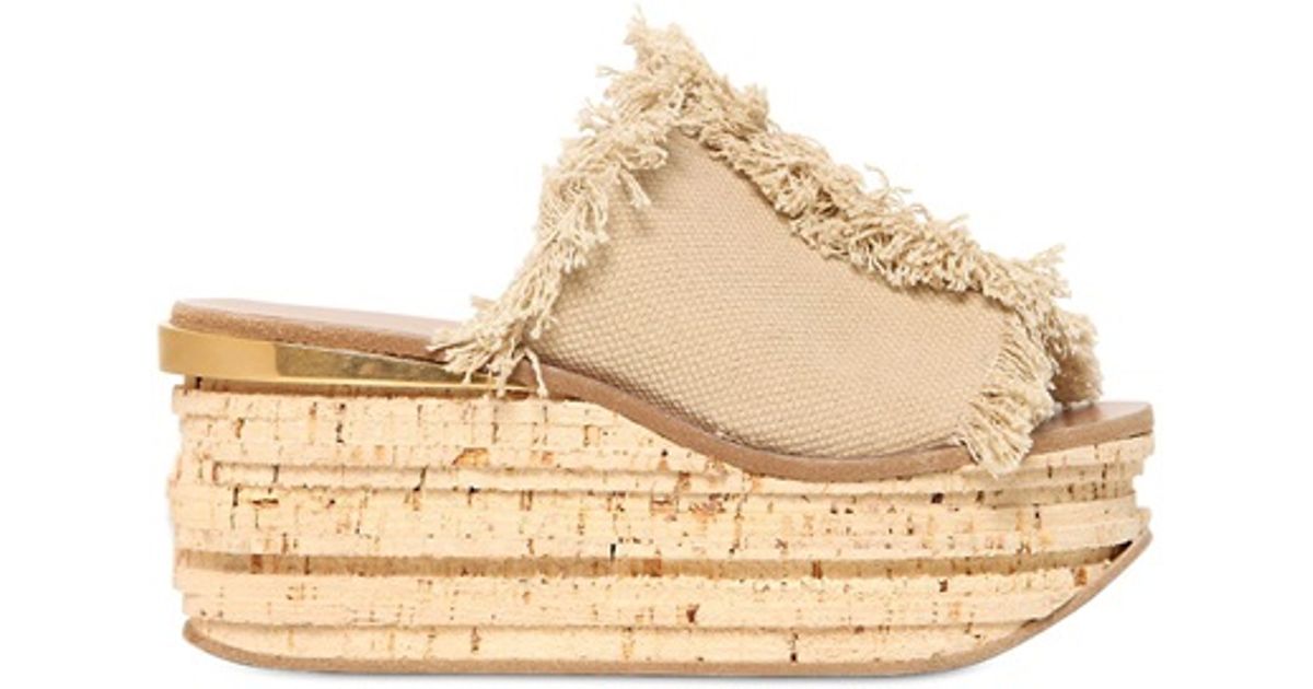 Chloé 70MM Fringed Canvas Platform Wedges in Natural Lyst