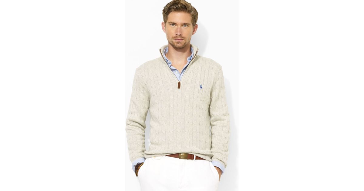 Lyst - Ralph Lauren Polo Half Zip Cable Knit Tussah Silk Sweater in Gray  for Men
