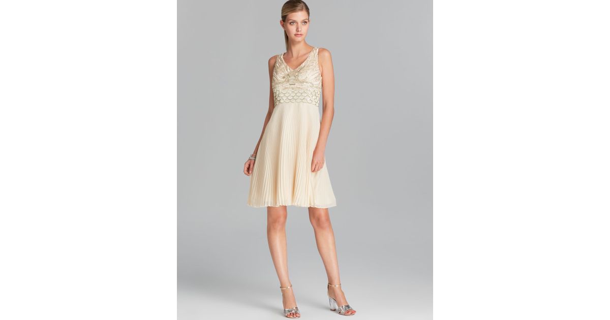 Lyst - Sue Wong Dress V Neck Beaded Bodice Fit and Flare with Pleated