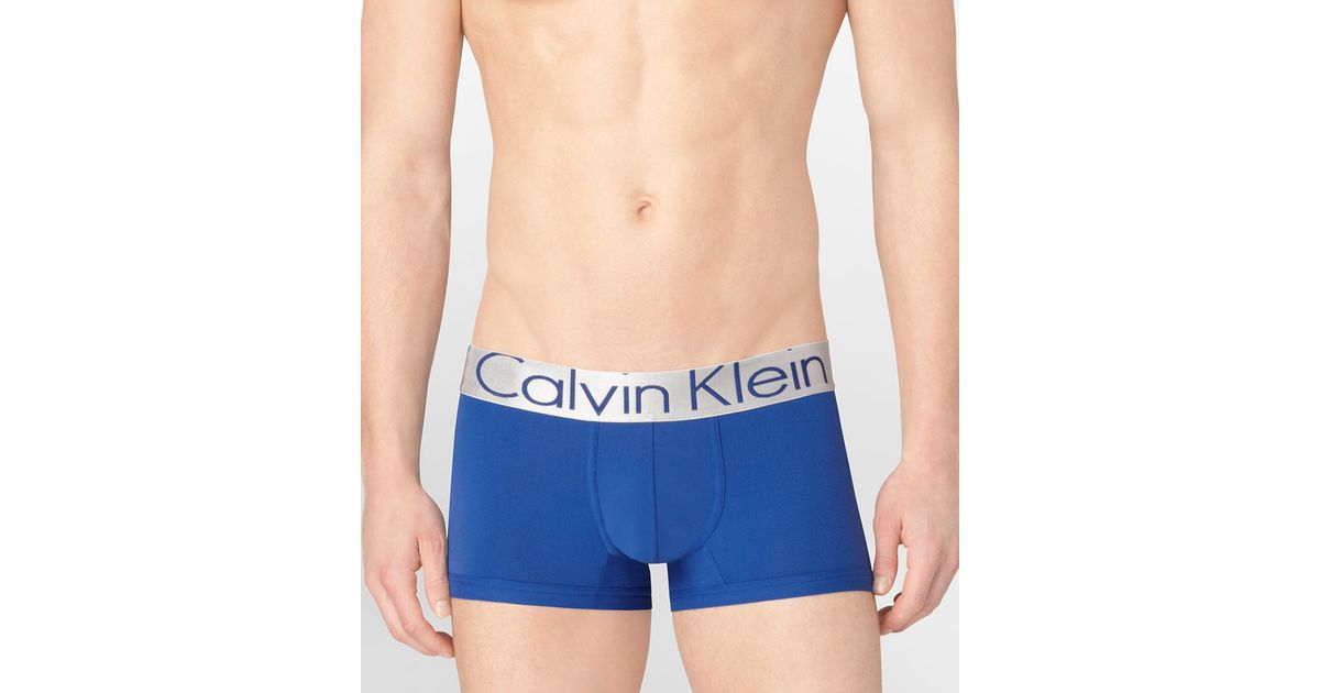 Calvin klein Steel Fit Microfiber Lowrise Trunks in Blue for Men Lyst