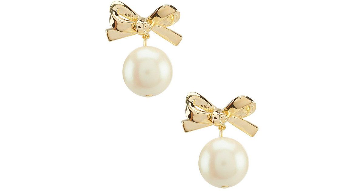 Lyst Kate Spade Skinny Mini Faux Pearl Drop Earrings In Metallic