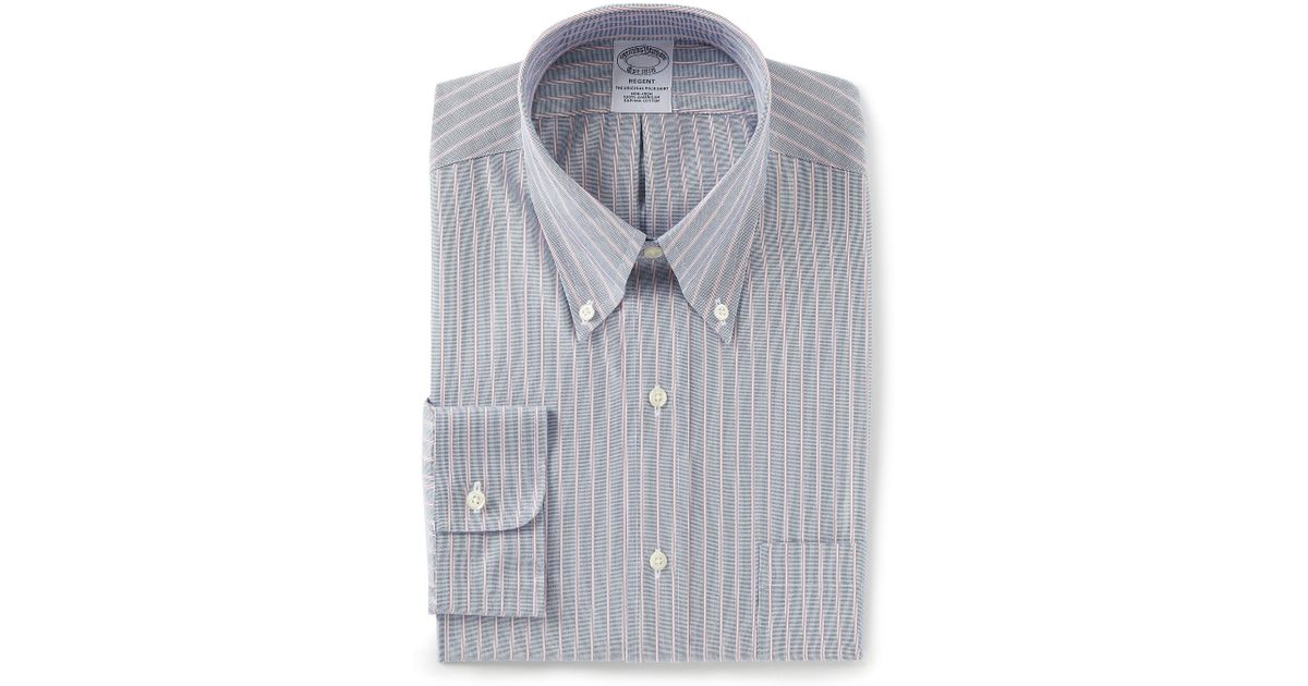 Brooks Brothers Non-Iron Button Down Gray Stripe Long Sleeve Regent Fit Shirt