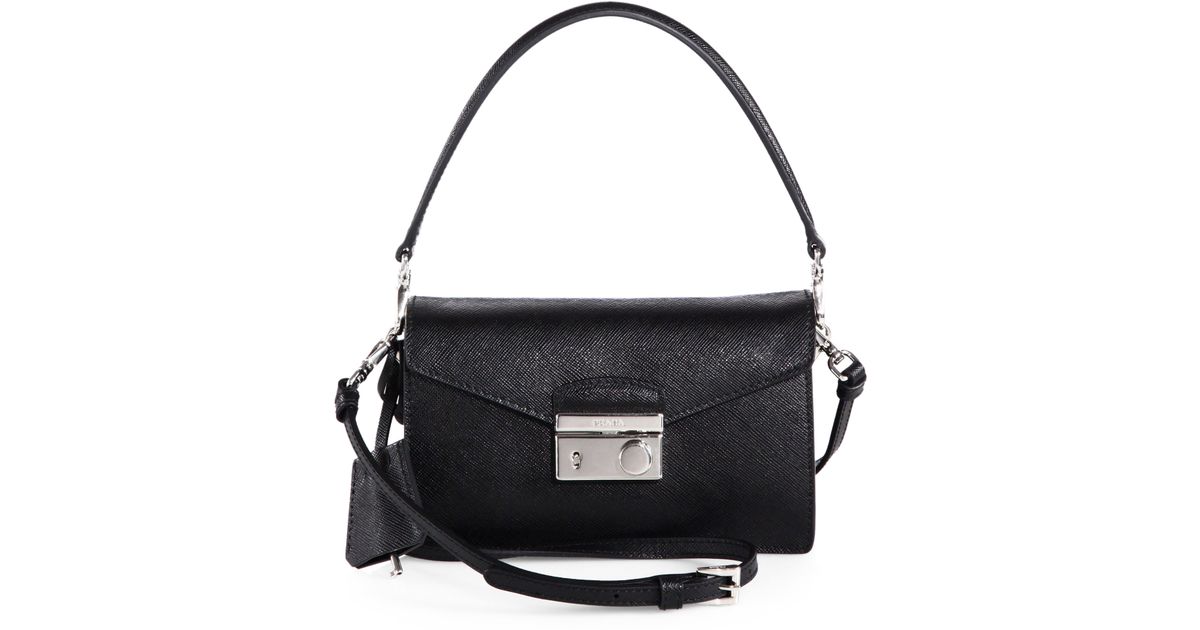 Prada Saffiano Leather Mini Sound Crossbody Bag in Black | Lyst