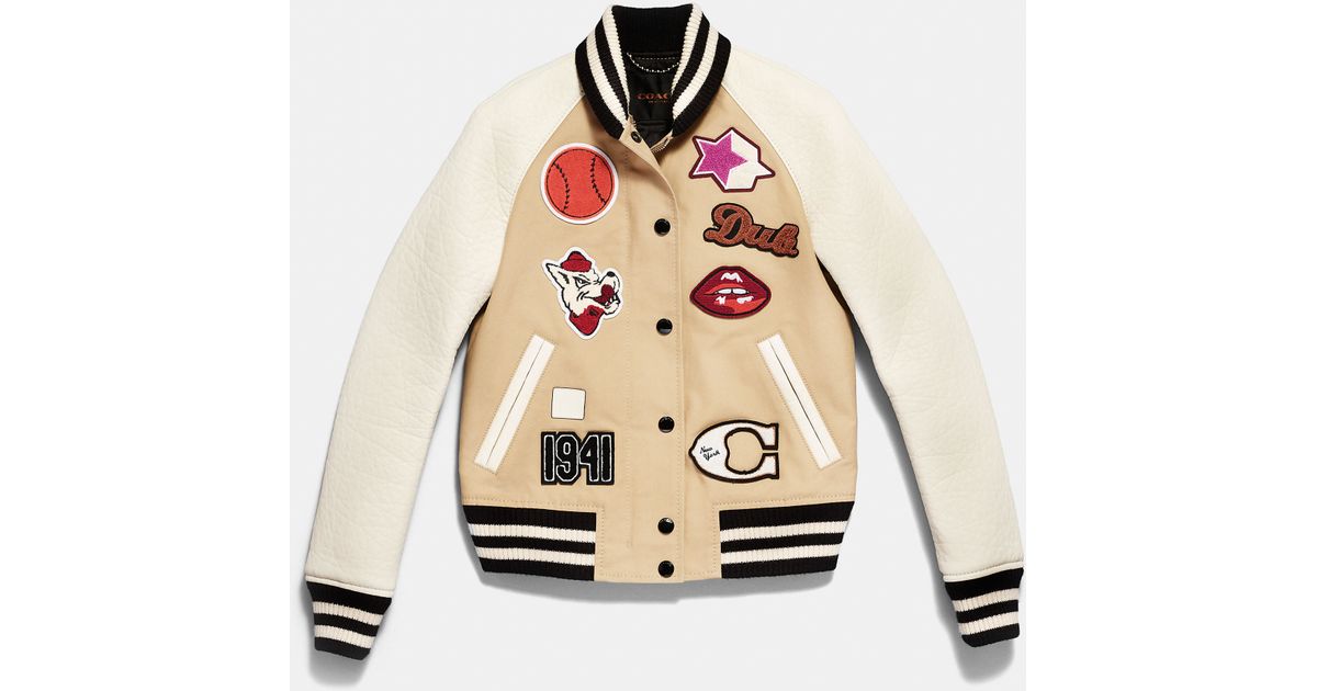 Lyst COACH Cotton Varsity Jacket in Natural