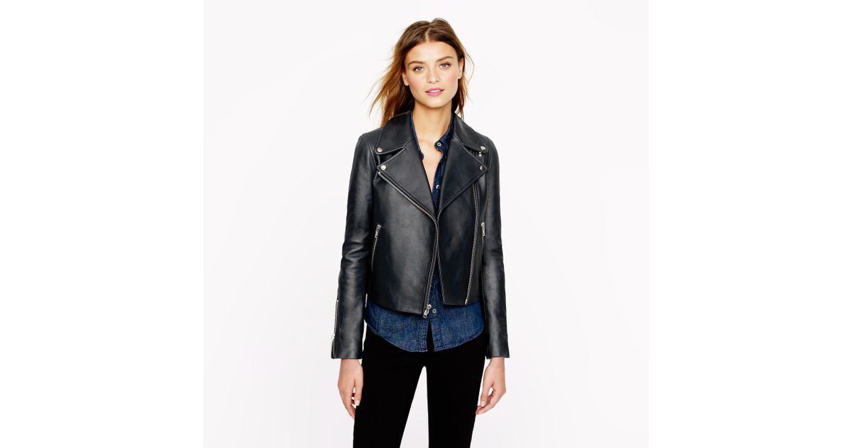 J Crew Collection Leather Motorcycle Jacket In Blue Lyst
