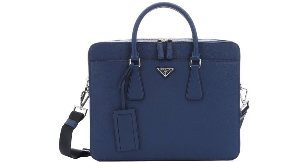 Prada Dark Blue Saffiano Leather Top Handle Briefcase in Blue for ...