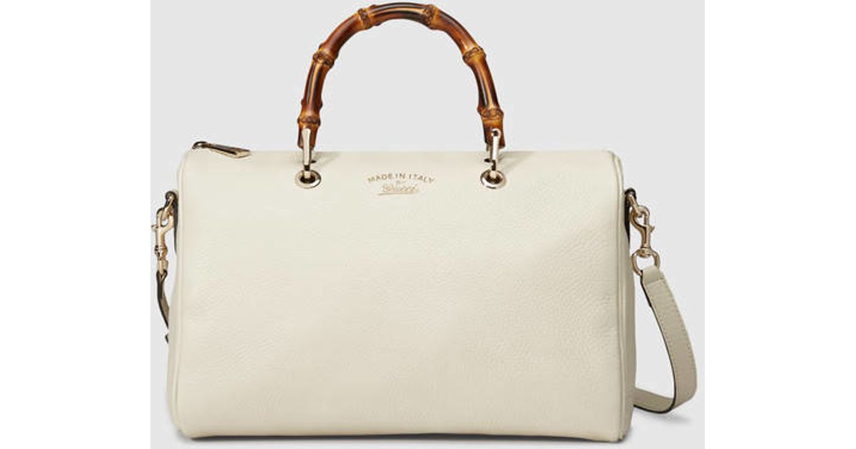 Lyst Gucci Bamboo Per Leather Boston Bag In White