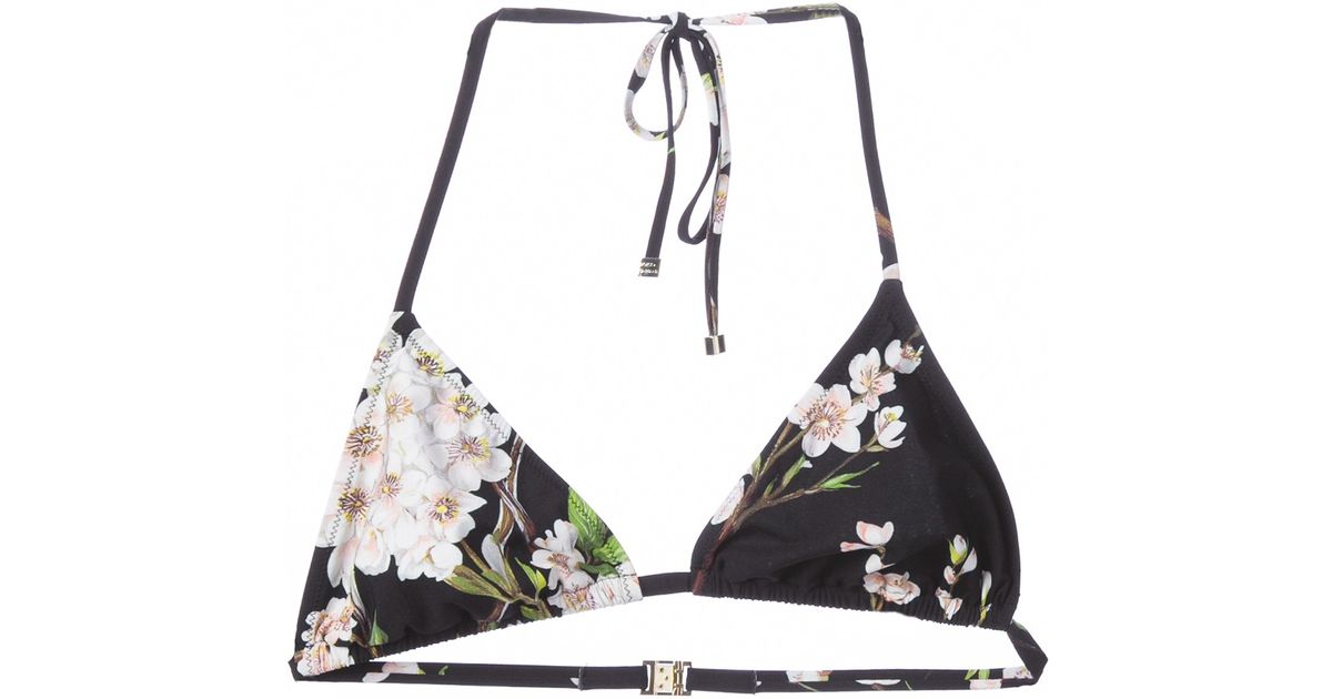 Lyst Dolce & Gabbana Cherry Blossom Print Bikini Top in Black